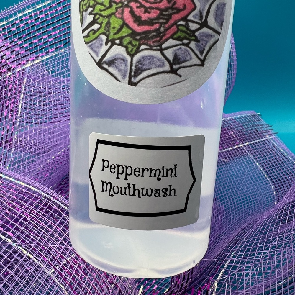 Hand Crafted Peppermint Mouthwash with Purple and Pink Accents - Picture 2 of 4